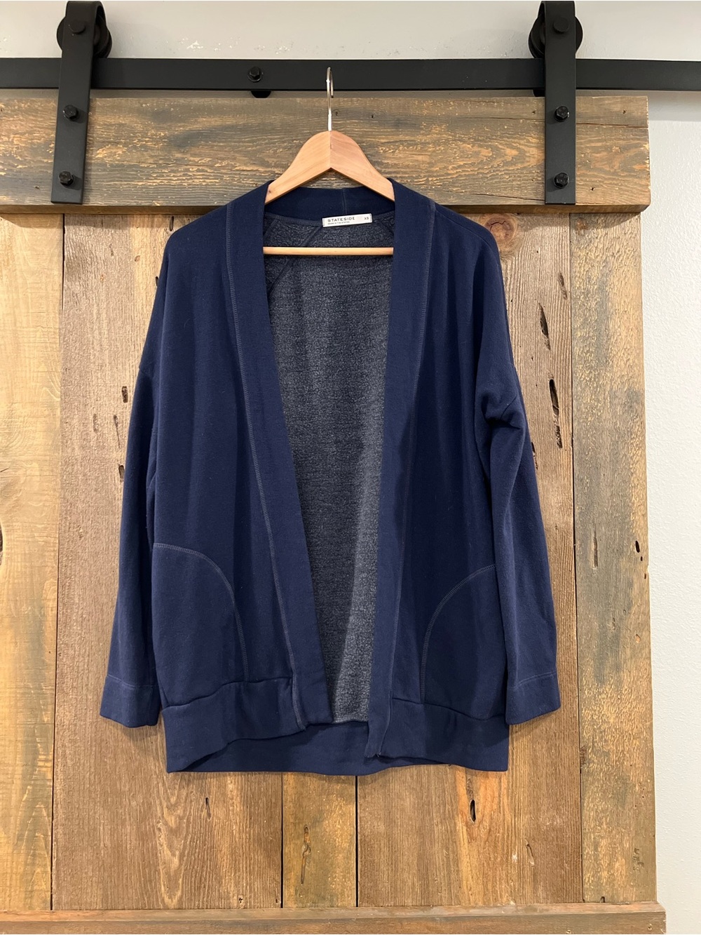 Stateside Viscose Fleece Open Front Draped Cardigan Dark Navy XS